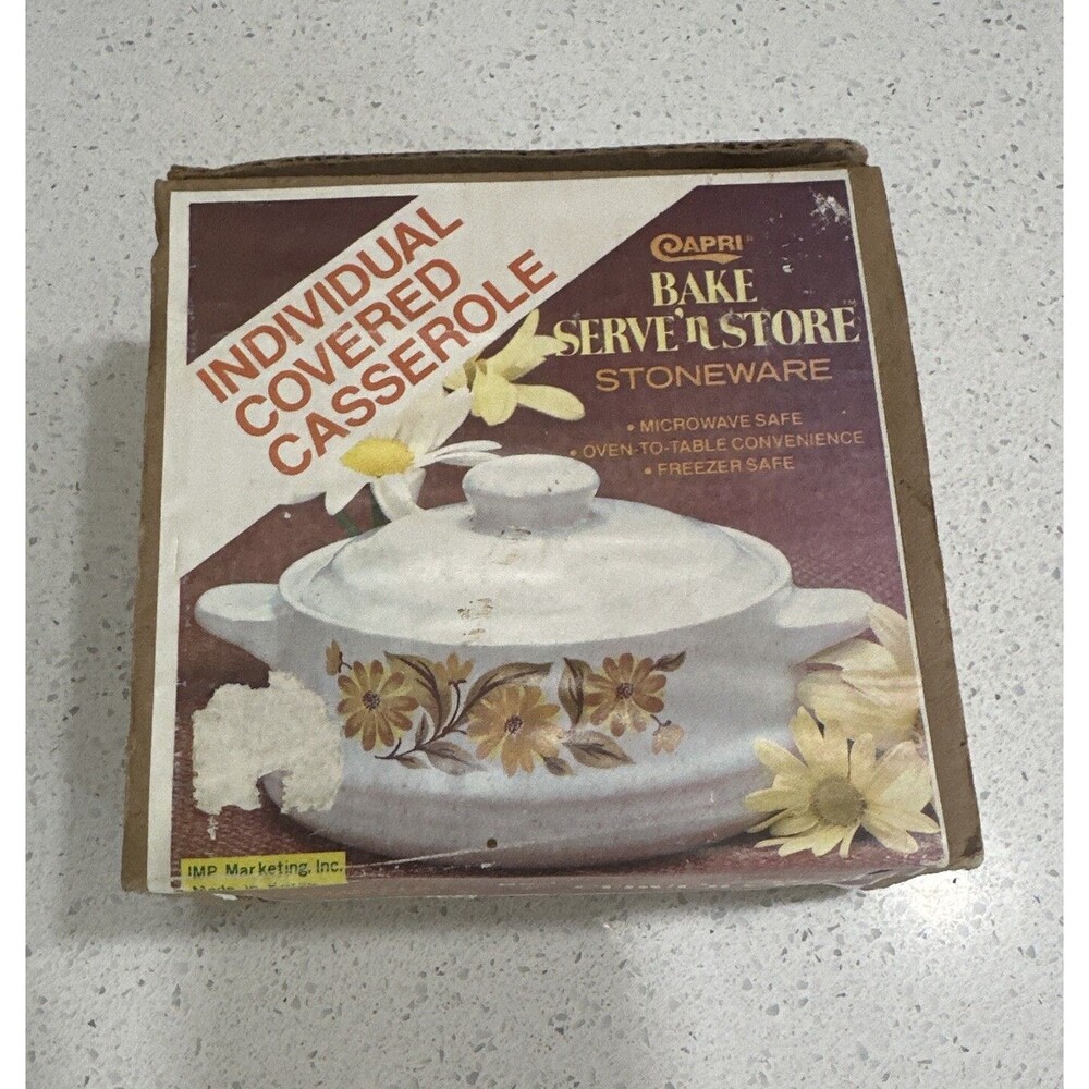 Vintage Capri Bake Serve 'N Store Stoneware Individual Casserole Dish With Lid